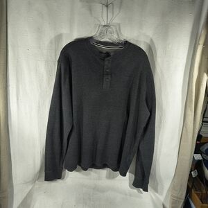 Authentic Men's Size Large Thermal Soft Wash Henley Gray Button-Up Long SL Shirt